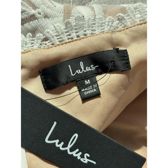 Lulus Dress Womens Medium White‎ Lace Nude Lined Halter Midi Cocktail Bridal - Picture 7 of 10